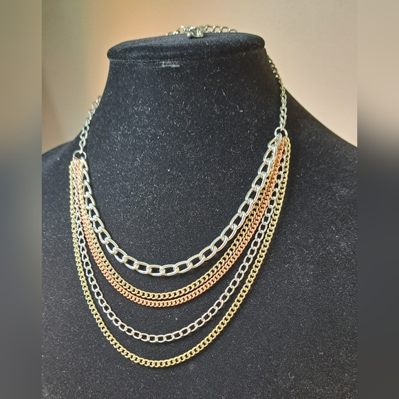 Jewelry - Elegant Gold, Copper, and Silver Tone Multi-Layer Necklace